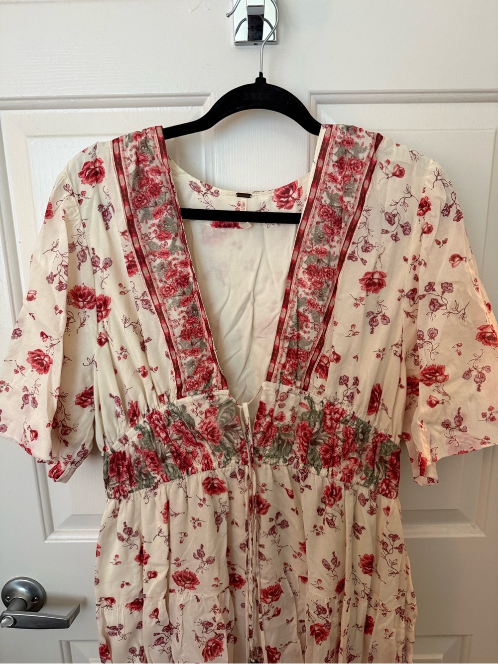 Free People Cream Maxi Dress with Red Floral Print - Picture 2 of 6